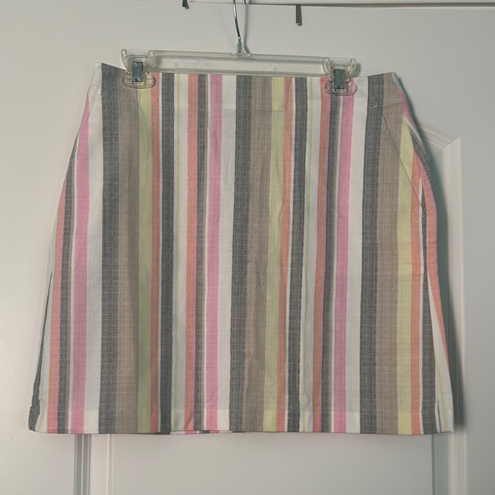 LOFT Pink and Gray striped fun summer Classic Mini Skirt